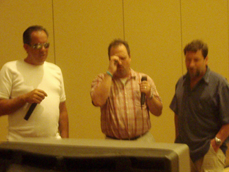John Gordon, Donnie Anderson, and Randy Hauth singing together at Karaoke